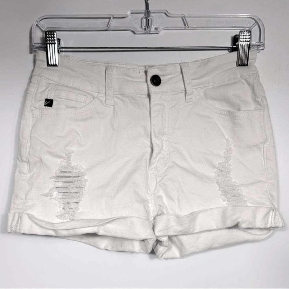 KanCan White Wash Distressed Roll Up Denim Shorts Size 5/26